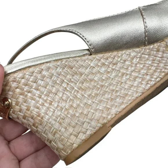 Lilly Pulitzer Gigi Leather Slingback Open Toe Gold Wedge Sandals Women's Sz 7. - Picture 14 of 14